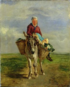 Country Woman Riding a Donkey